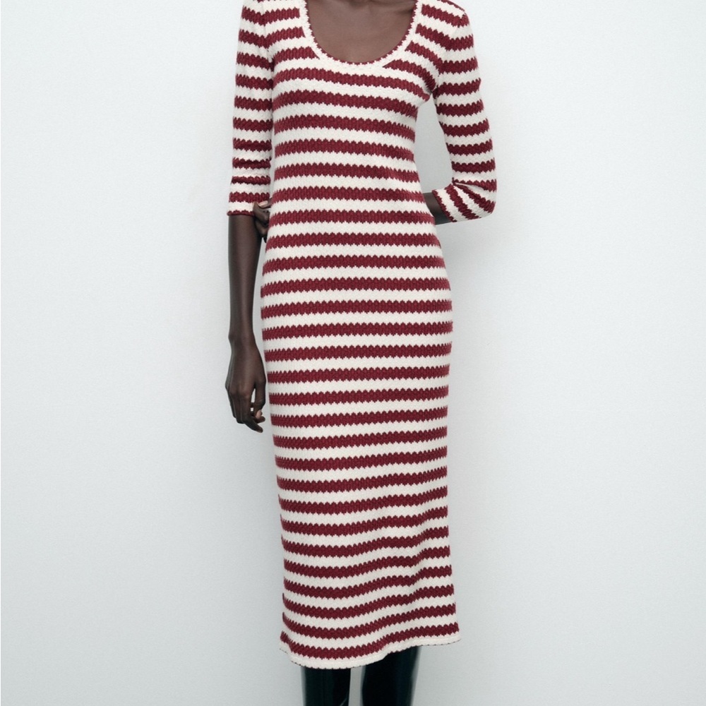 Zara Maroon and White Long Sleeve Dress - Picture 7 of 7